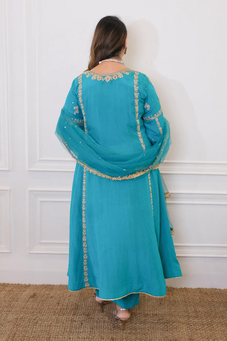 Ferozi Silk Kalidar Set