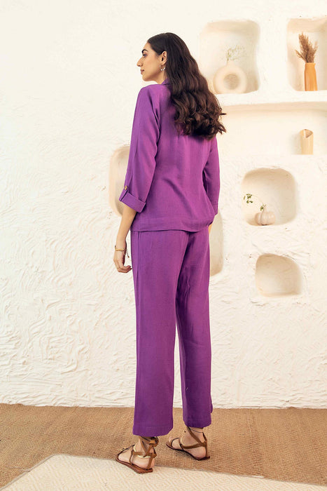 Plum Linen Pants Trio Set