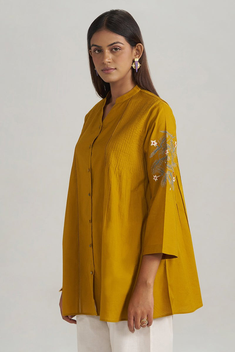 Mustard Mul-Mul Embroidered Tunic