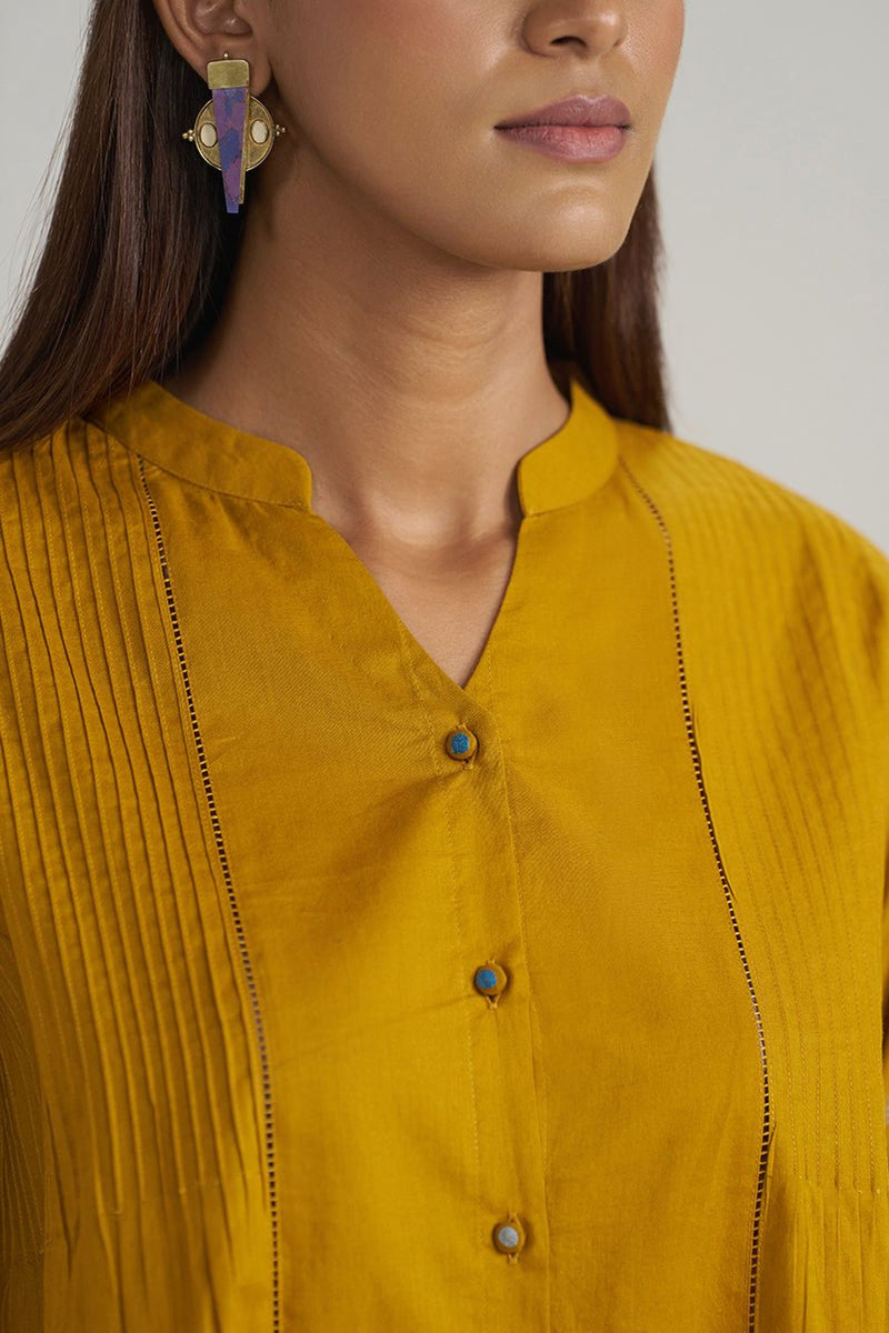 Mustard Mul-Mul Embroidered Tunic