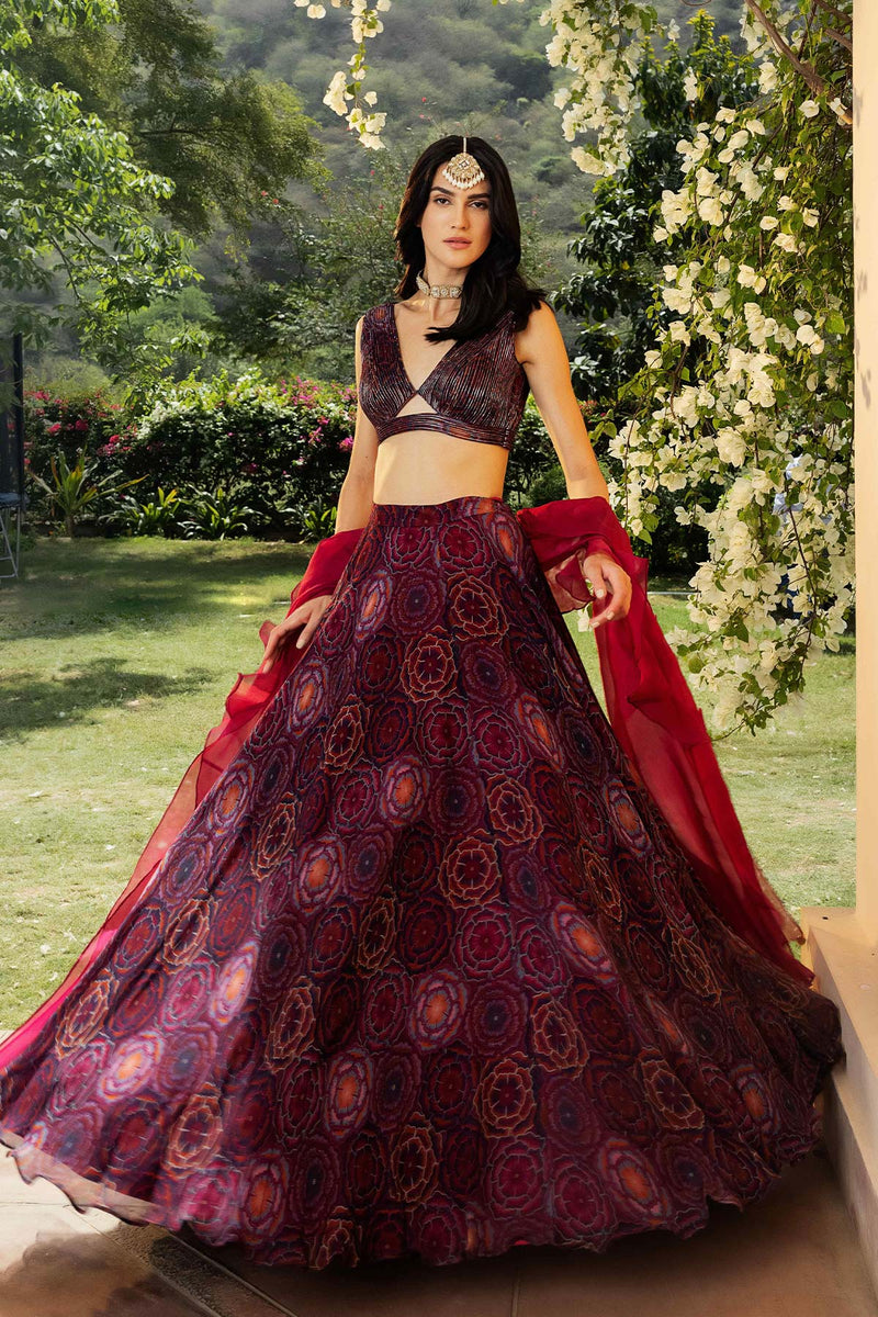 Bahaar Burgundy Lehenga Set