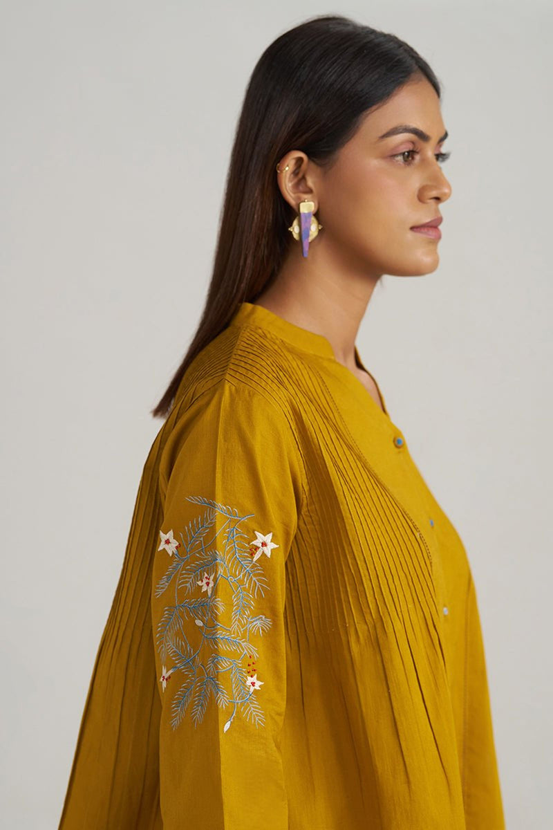 Mustard Mul-Mul Embroidered Tunic