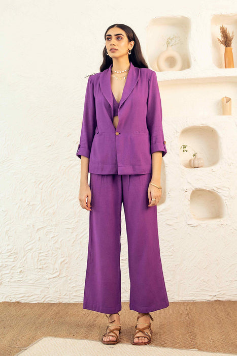 Plum Linen Pants Trio Set