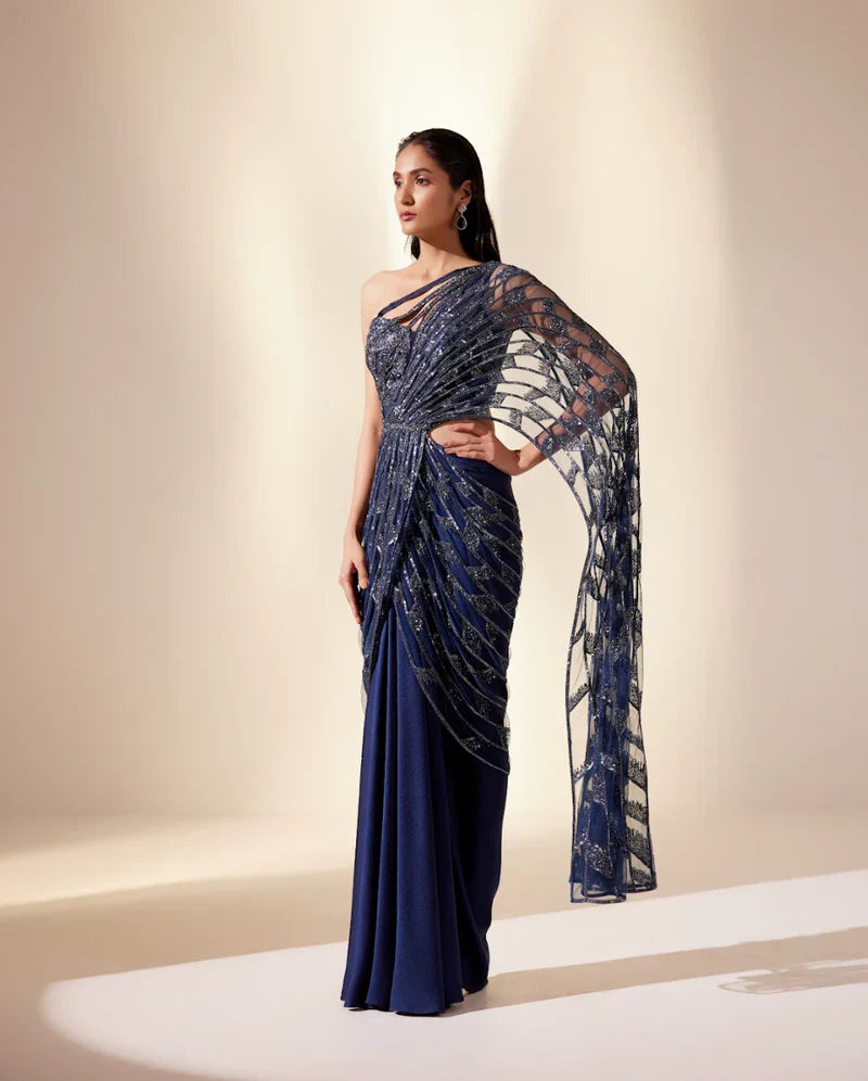 Midnight Blue Draped Drizzle Saree
