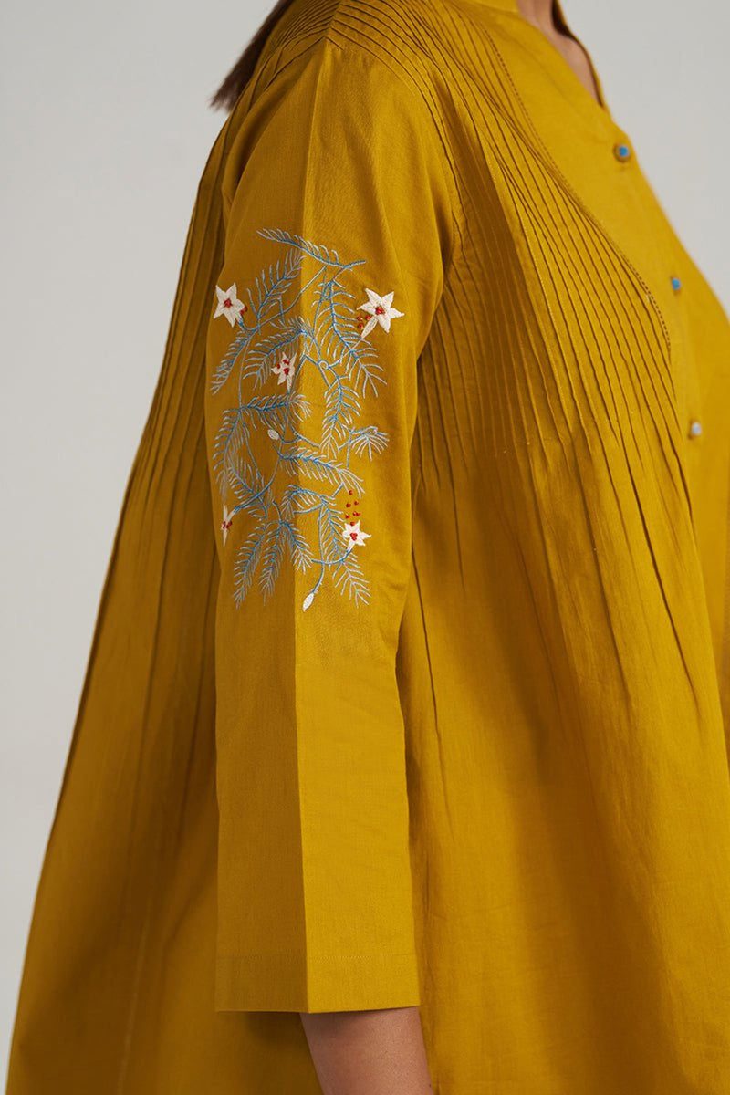 Mustard Mul-Mul Embroidered Tunic