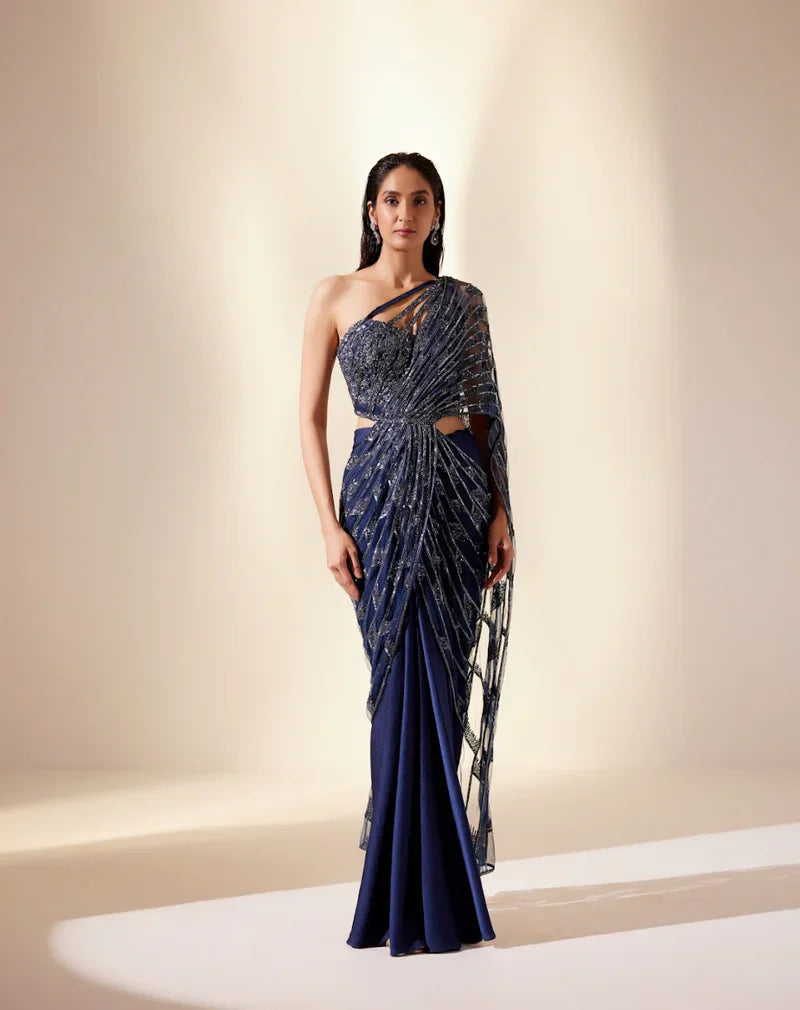 Midnight Blue Draped Drizzle Saree