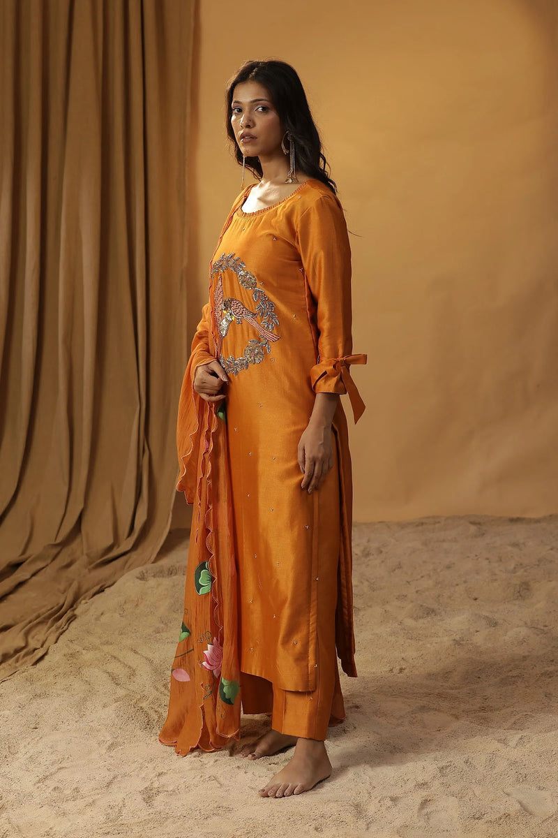 Brunt Orange Bird Embroidered Suit Set