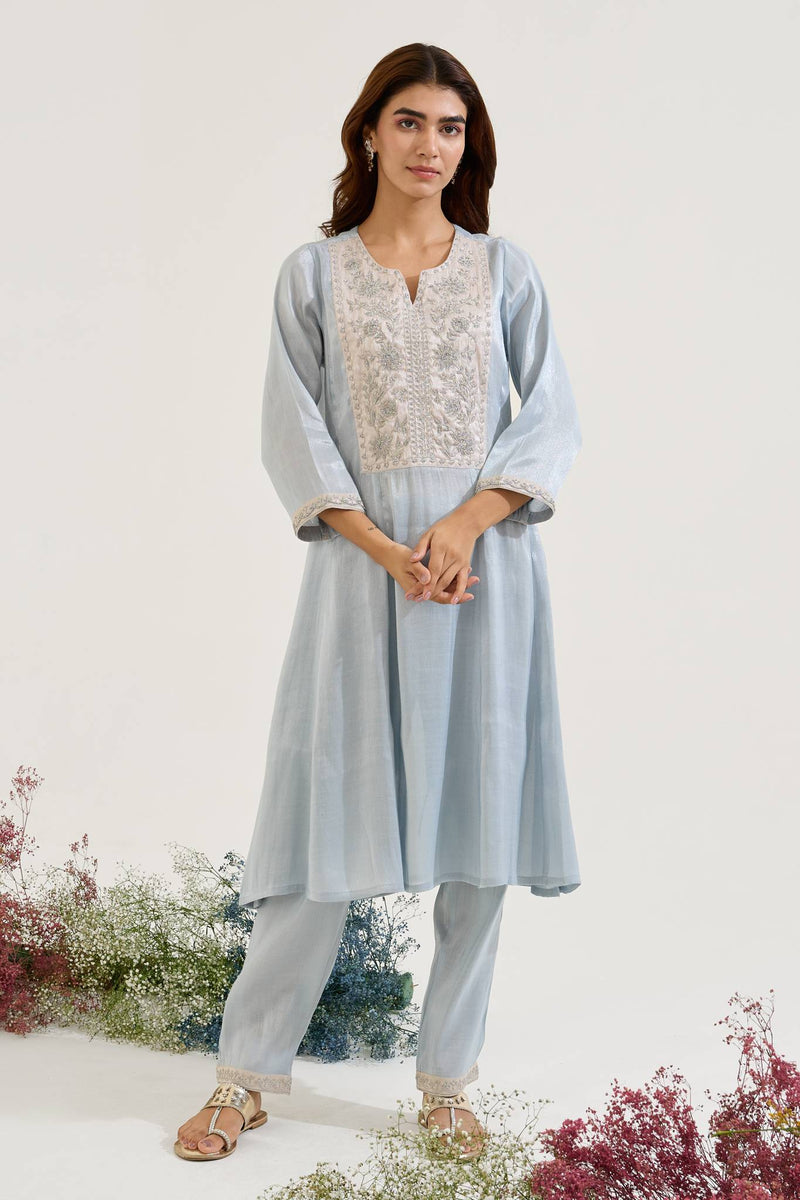 Sky Dori Tissue Anarkali with Narrow Pants - Set of 2