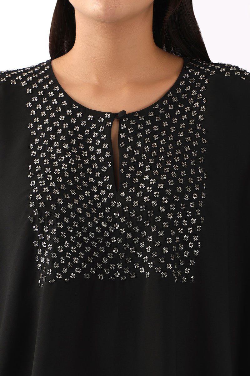 Black shoulder embroidered kaftan with dhoti