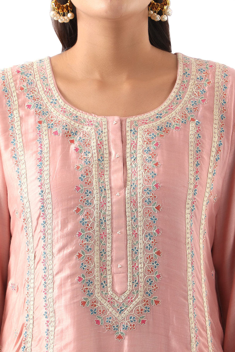 Pink Embroidered A-Line Kurta & Dhoti Set