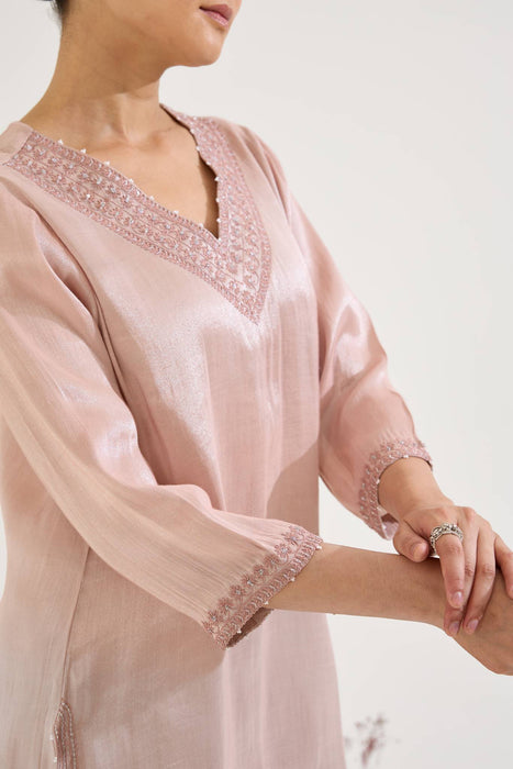 Old Pink Charm Tissue Kurta with Sharara and Dupatta - Set of 3