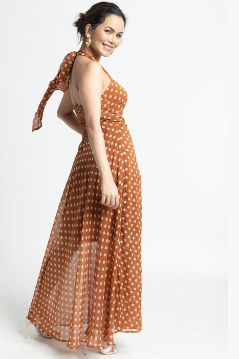 Brown Polka Maxi Dress