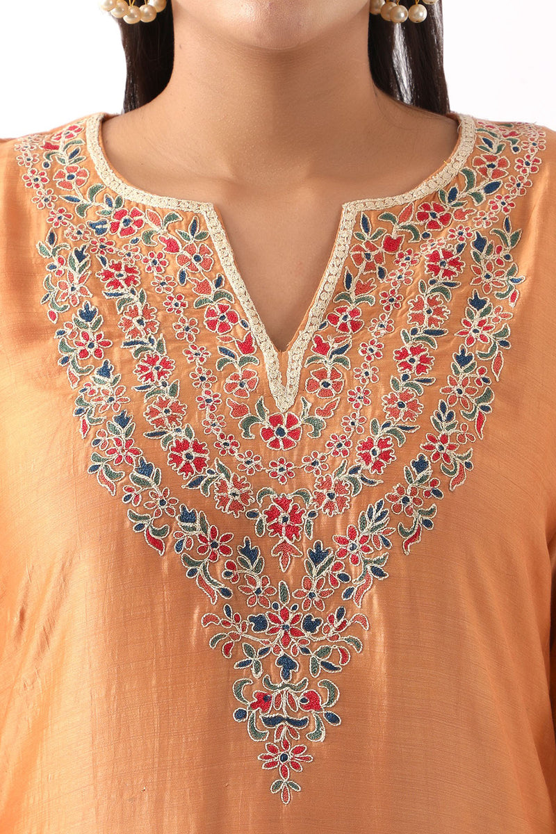 Orange Neck Embroidered Kurta & Salwar Set