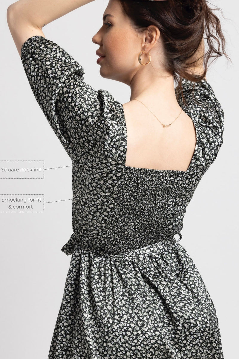 Noir Botanical Square Midi Dress