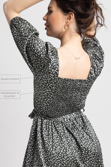 Noir Botanical Square Midi Dress