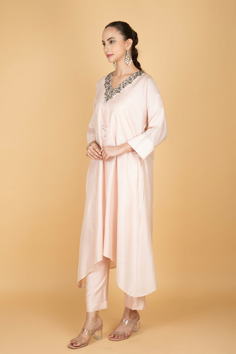 Ivory Hand Embroidered Kaftaan Kurta W/Pants