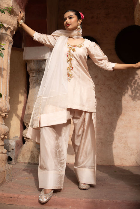 Warm Ivory Hand-Embroidered Farshi Set