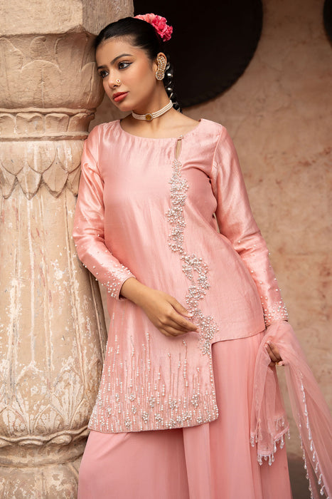 Blush Pink Hand-Embroidered Sharara Set