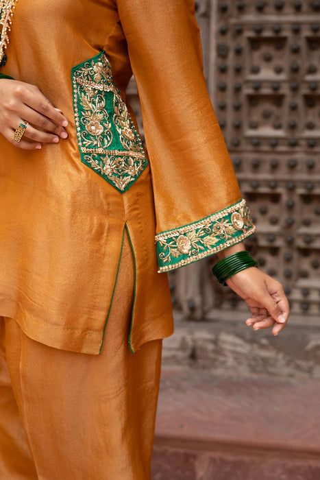 Surmayi Sunehri Hand-Embroidered Balloon Salwar Set