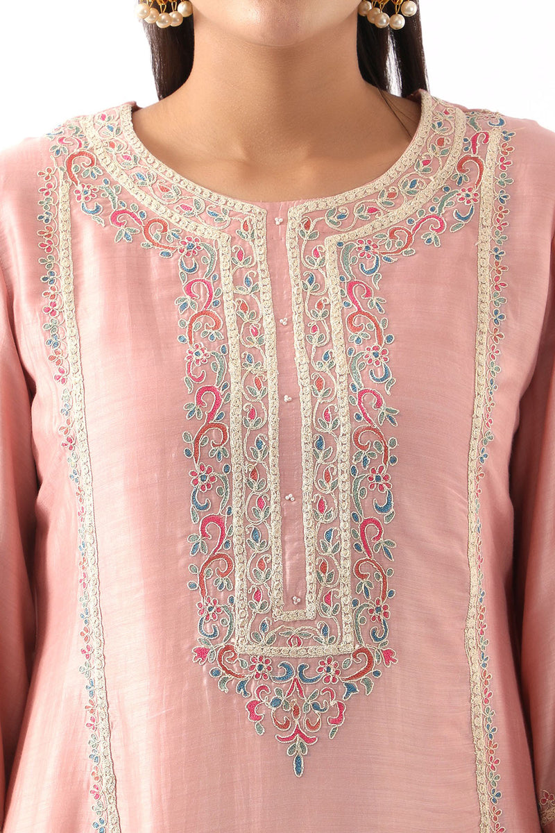 Blush Pink Embroidered A-Line Kurta & Salwar Set