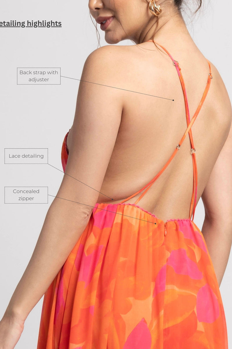 Playful Orange Strap Maxi Dress