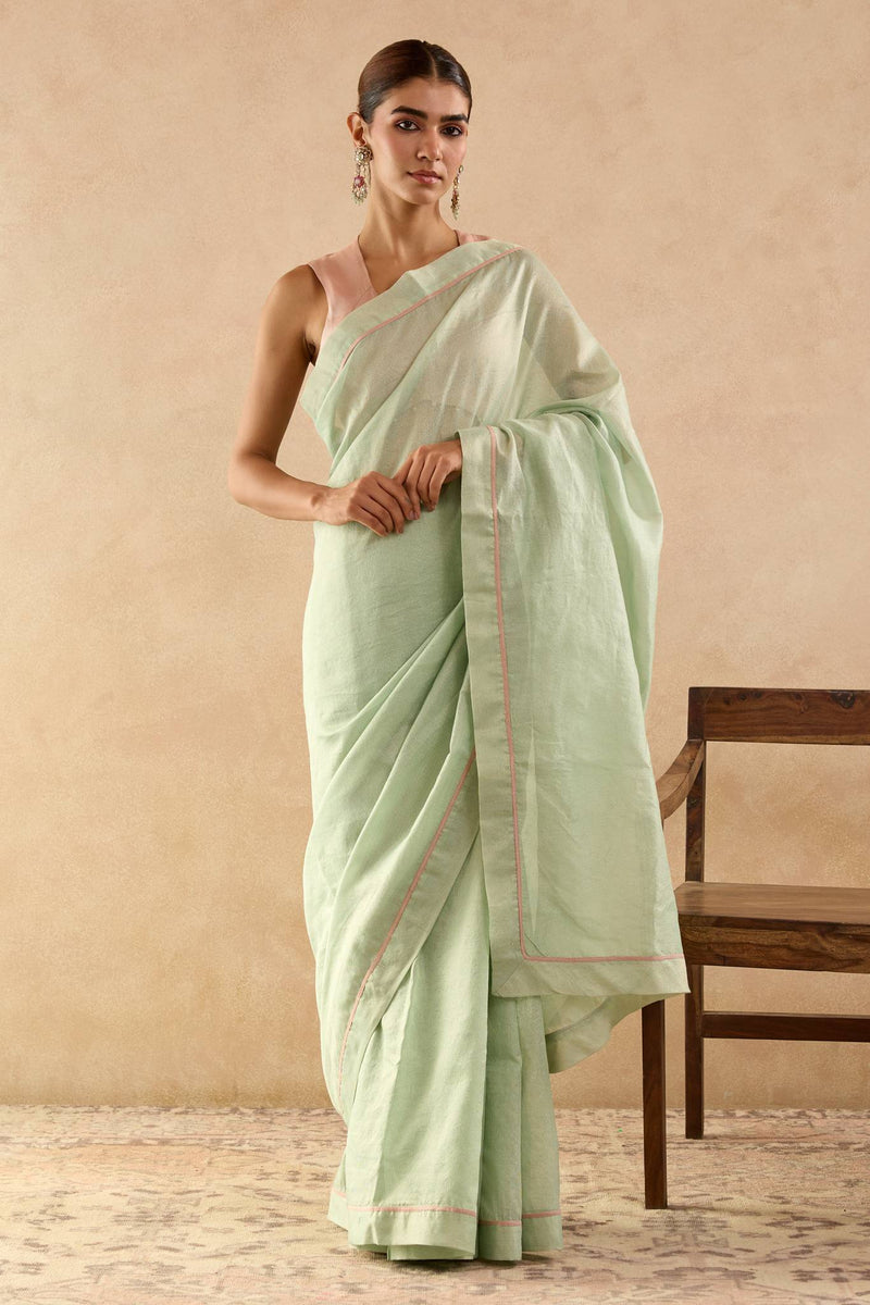 Old Mint Chanderi Stripe Saree with Tissue Blouse