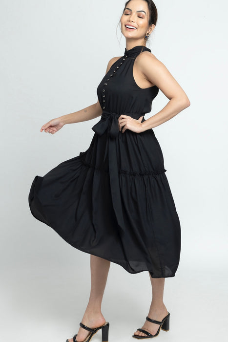 Midnight black Halterneck Midi Dress