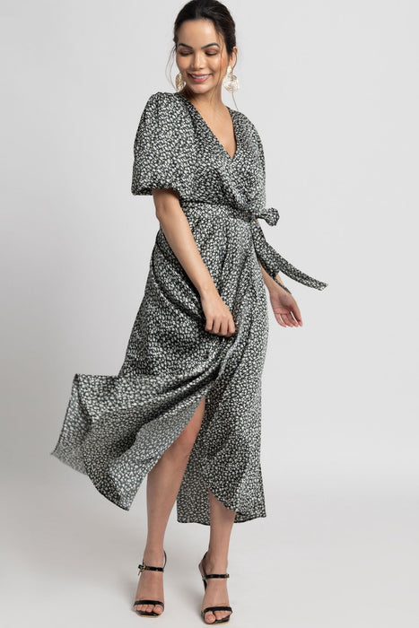 Noir Botanical Surplice Midi Dress