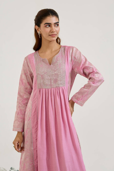 Lilac Dori Jacquard Kurta with Wide Leg Pants - Set of 2