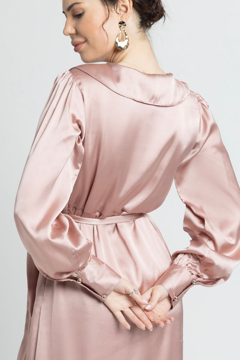 Rose Gold Ruffle V Midi Dress