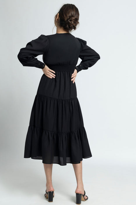 Midnight Black V Midi Dress