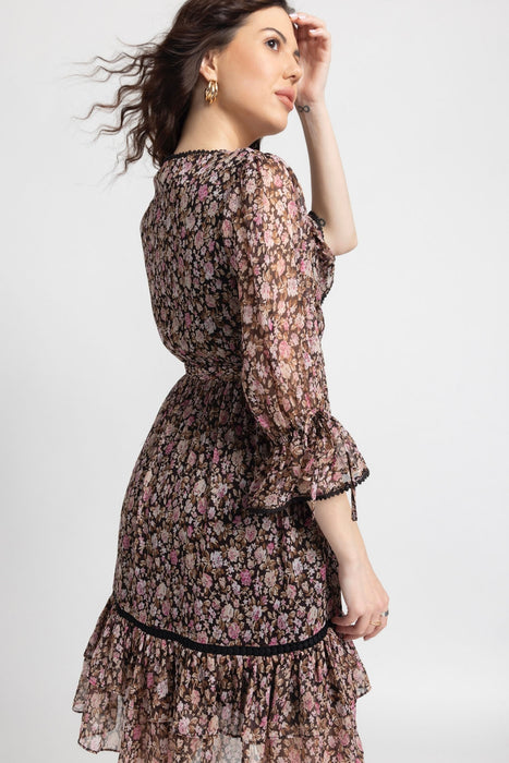 Cocoa Blossom Surplice Mini Dress
