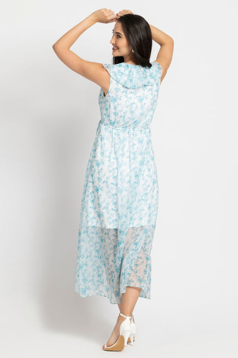 Azure Breeze Ruffle Maxi Dress
