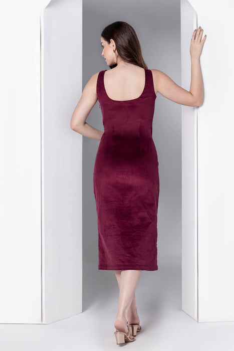 Bordeaux Bliss Corduroy Midi Dress
