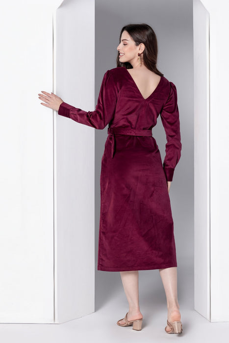 Bordeaux Grace Corduroy Midi Dress