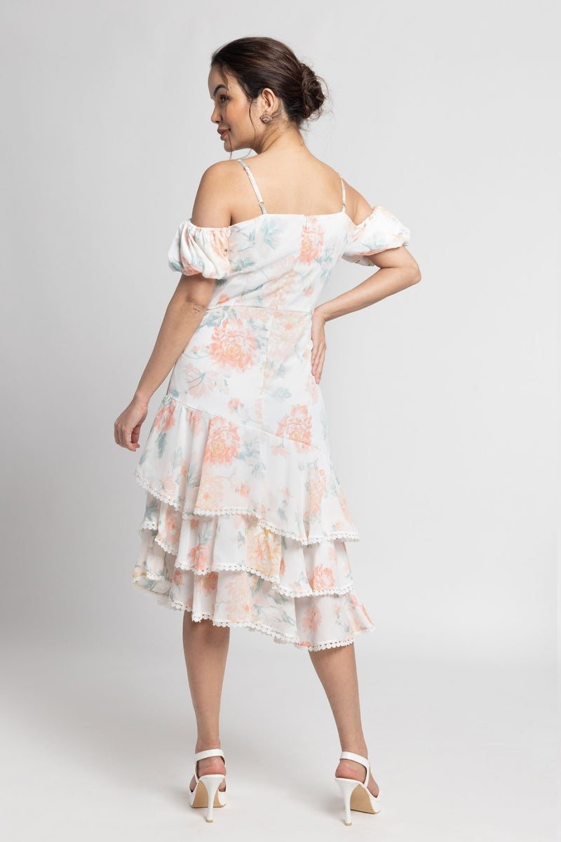 Exquisite Ivory Off-Shoulder Midi Dress