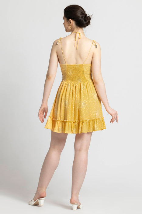 Sunlit Marigold Strappy Mini Dress
