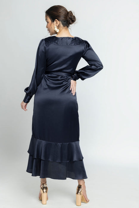 Navy Nights Ruffle Midi Dress