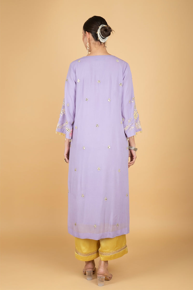 Purple Embroidered Kurta W/Contrasting Pant & Shaded Dupatta