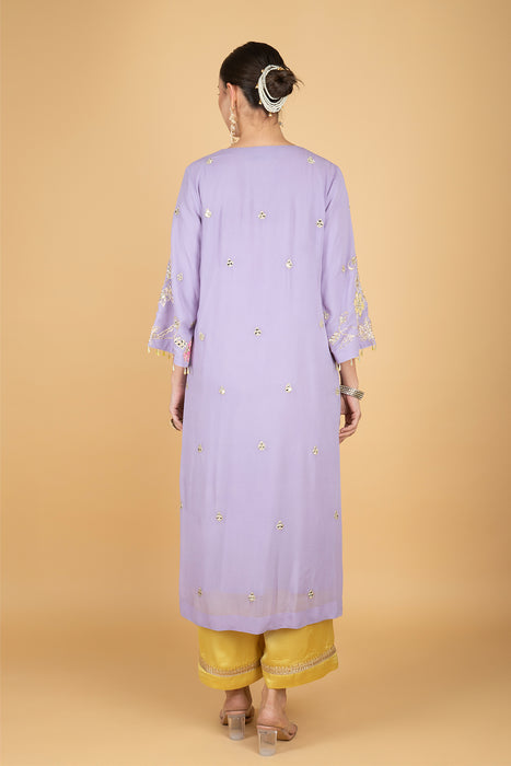 Purple Embroidered Kurta W/Contrasting Pant & Shaded Dupatta