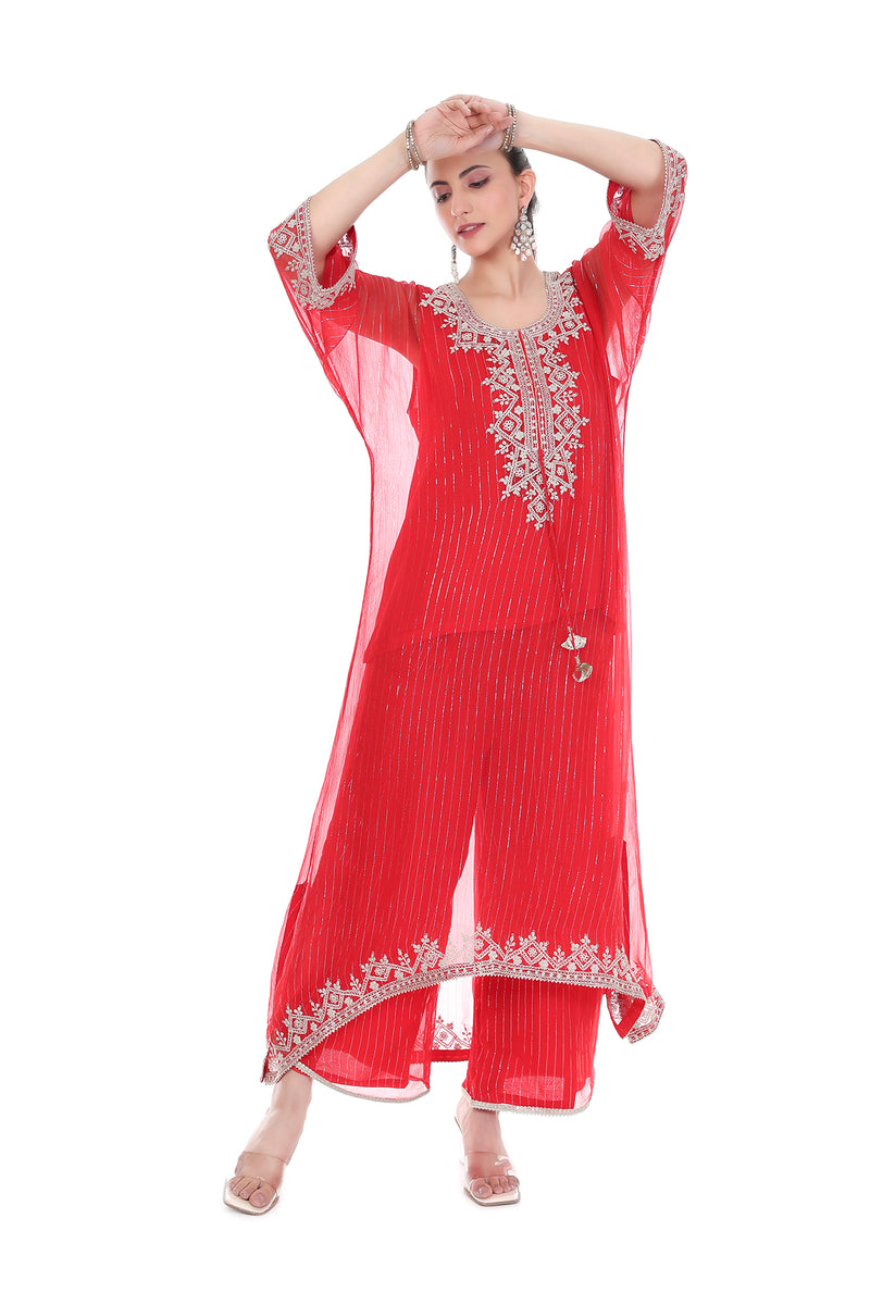 Red Embroidered Kaftaan Set
