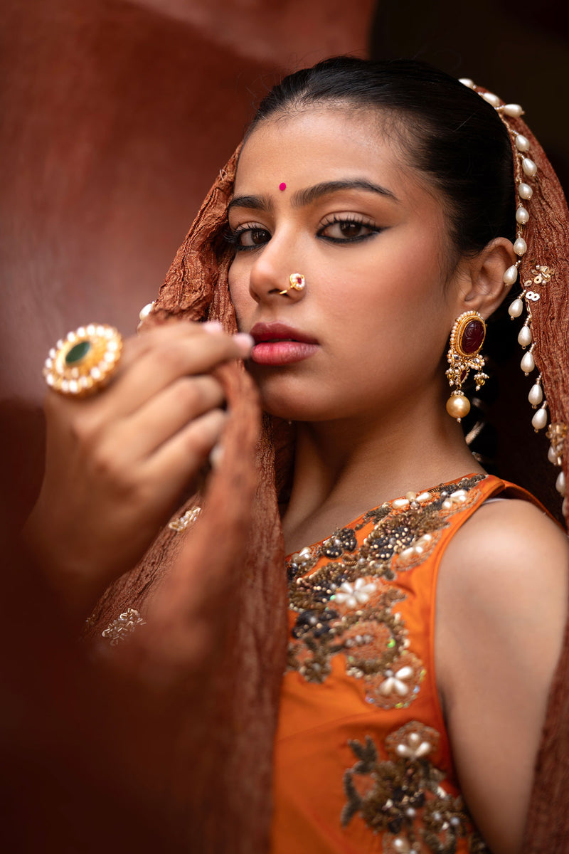 Kesariya Noor Hand-Embroidered Farshi Set