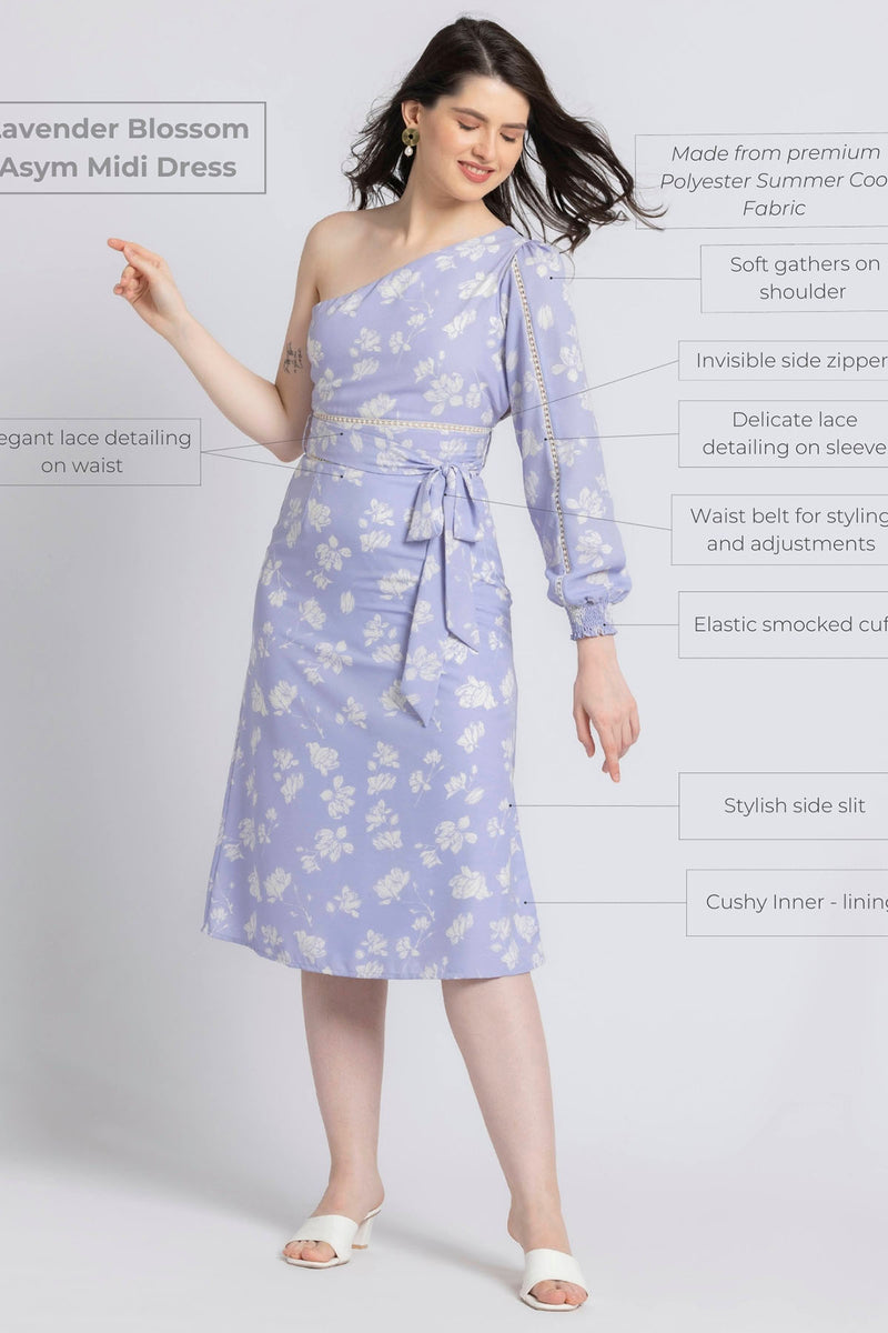 Lavender Blossom Asym Midi Dress