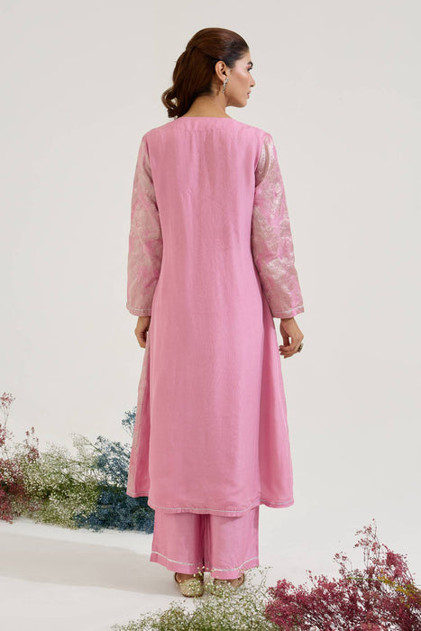 Lilac Dori Jacquard Kurta with Wide Leg Pants and Dupatta - Set of 3
