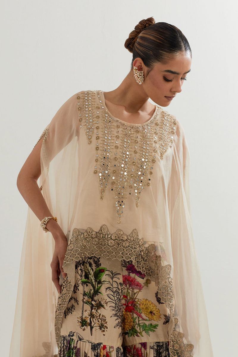 BOTANICAL PRINTED SHARARA  WITH DUPATTA CAPE