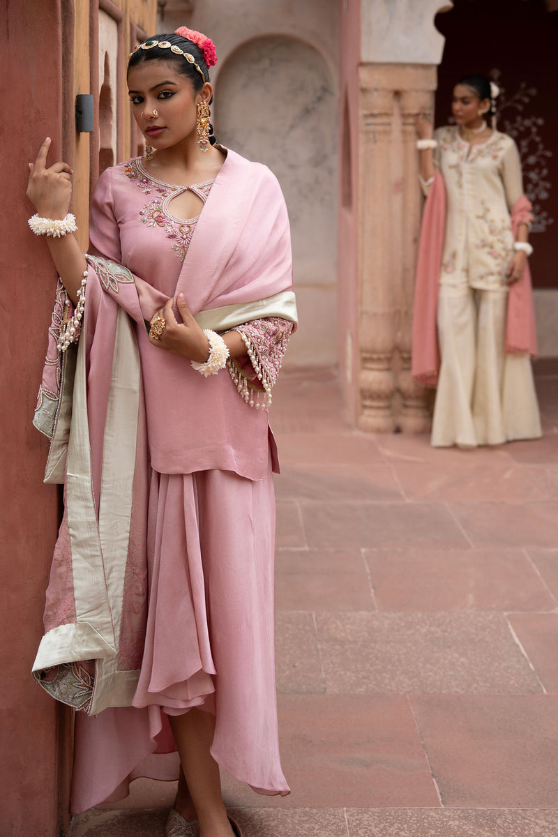 Noor Gulabi Hand-Embroidered Dhoti Set