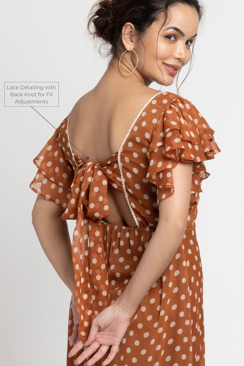 Brown Polka Midi Dress