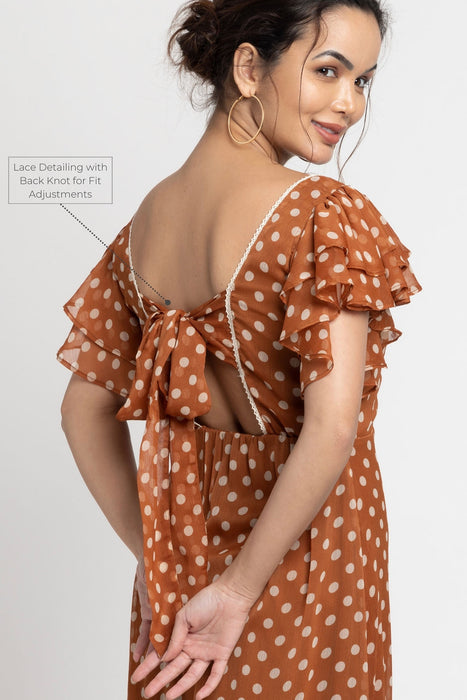 Brown Polka Midi Dress