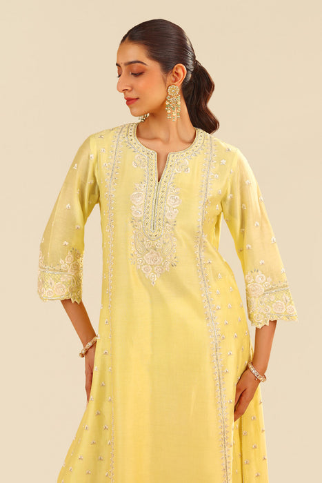 Sumaiya - A-Line Kurta With Palazzo (Lemon Yellow)
