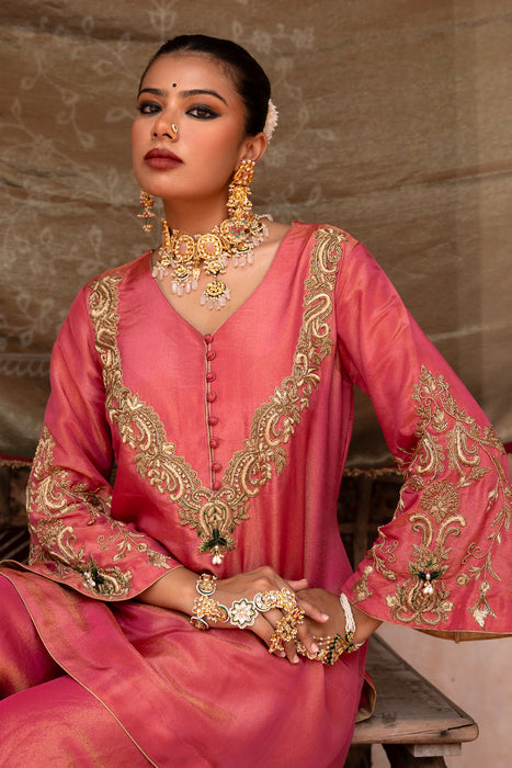 Gulabi Raag Hand-Embroidered Gharara Set